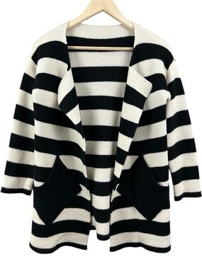 Striped Open Front Sweater Cardigan Pockets Size Medium